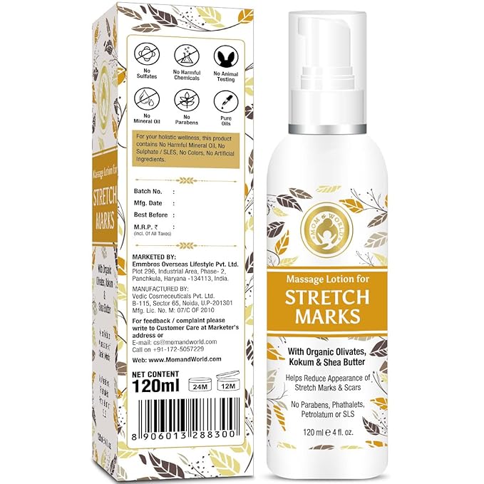 Mom & World Massage Lotion For Stretch Marks -120ml - With Organic Olivates, Kokum & Shea Butter