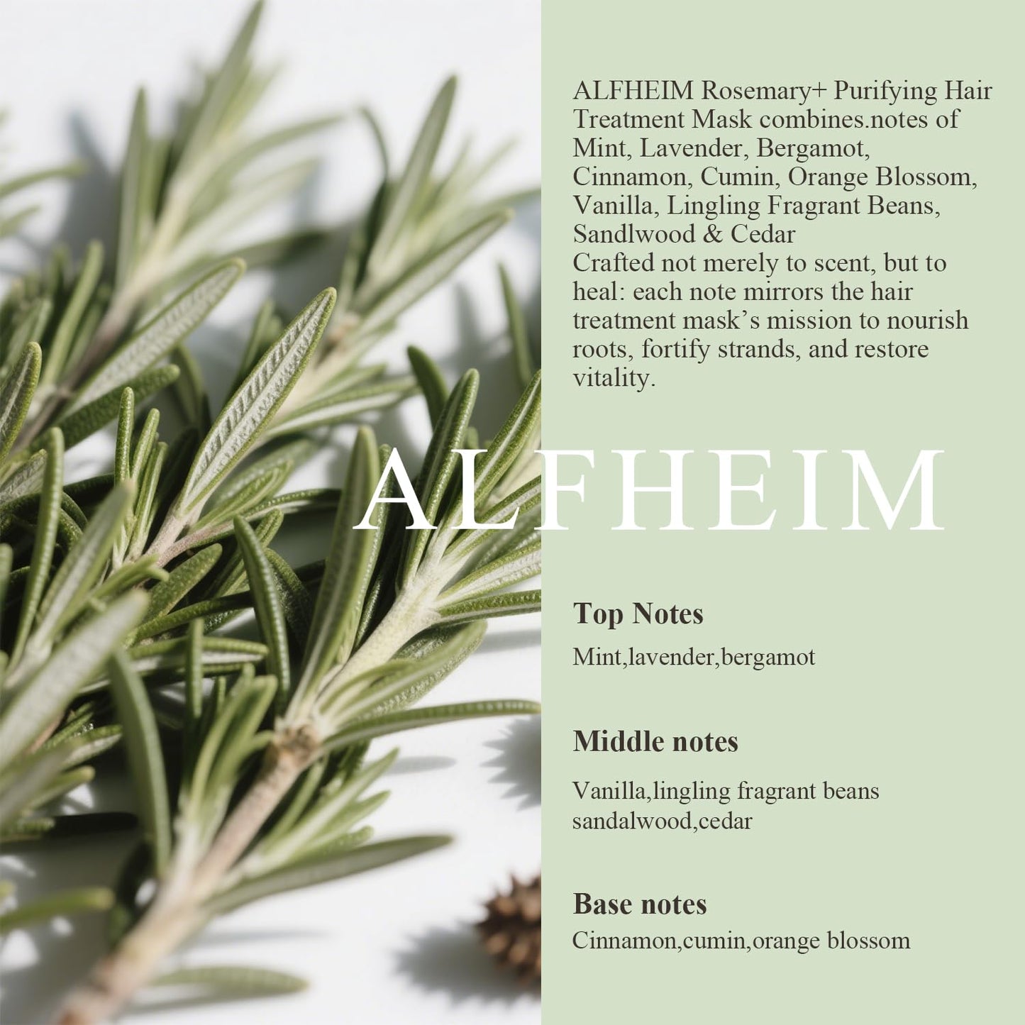 ALFHEIM Rosemary+ Purifying Hair Mask | Deep Moisturizing & Scalp Balancing Treatment | Infused with Rosemary, Peppermint Oil & Jojoba Oil | For Oily Hair, Dandruff & Weakened Strands | 8.45 oz