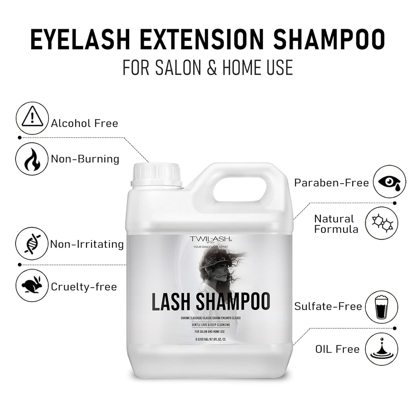 Lash Shampoo Bulk, Eyelash Cleanser for Extensions 2 Liters, Dispenser Pump, Non-irritating or Burning Eyelid Foaming Cleanser for Professional Salon and Home Use (Classic Charm-2L)