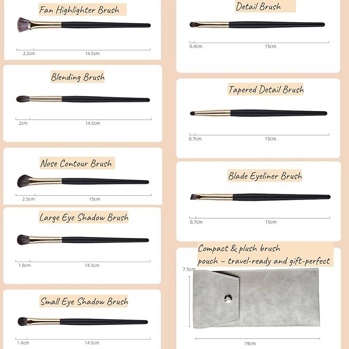 Eyeshadow Makeup Brushes Set with Case 8 PCS Soft Synthetic Hairs Eye Makeup Brushes for Blending Eyebrow Eyeliner Eyeshadow (Black)