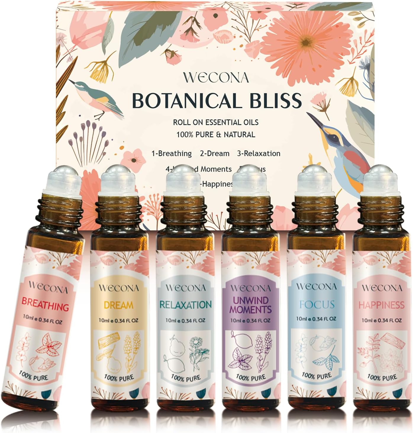 Aromatherapy Essential Oil Roll-On Set β 6x10ml Essential Oil Blends with Roller Bottles, Portable Essential Oils for Diffusers for Home,Relaxing Gift for Women & Men