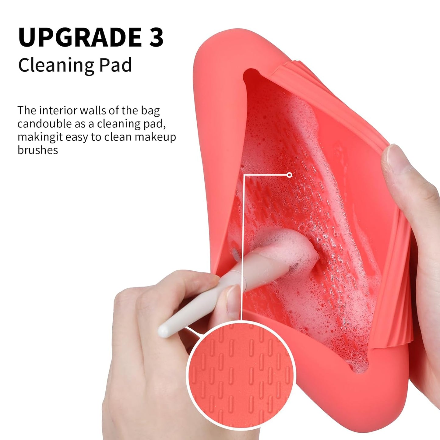 Silicone Makeup Brush Holder Travel Cosmetic Bag:Soft Portable Cosmetic Face Brushes Holder with Upgrade Anti-Fall Out Magnetic Closure, Large Travel Makeup Brush Case - Guava