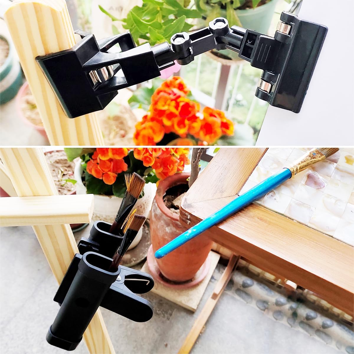 QMARK Easel Brush Clip, Easel Paintbrush Holder with a Rotatable Paper Copy Clip, Drum Stick Holder , Adjustable File Holder