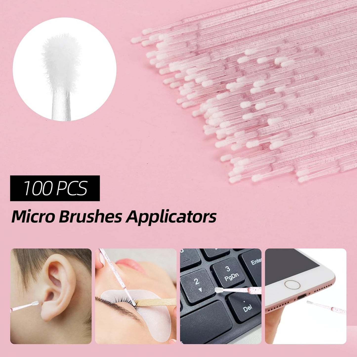 300 Pcs Spoolies Mascara Wands and Lip Brushes and Micro Swabs Applicator Disposable Eyelash Brushes Lipstick Tester Makeup Applicator Tool Pink with 1 Reusable Container