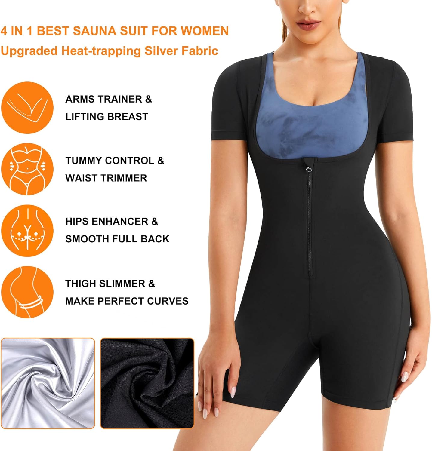 URSEXYLY Sauna Suit for Women Sweat Vest Waist Trainer 3 in 1 Slimming Full Body Shaper Workout Top with Sleeve Shorts