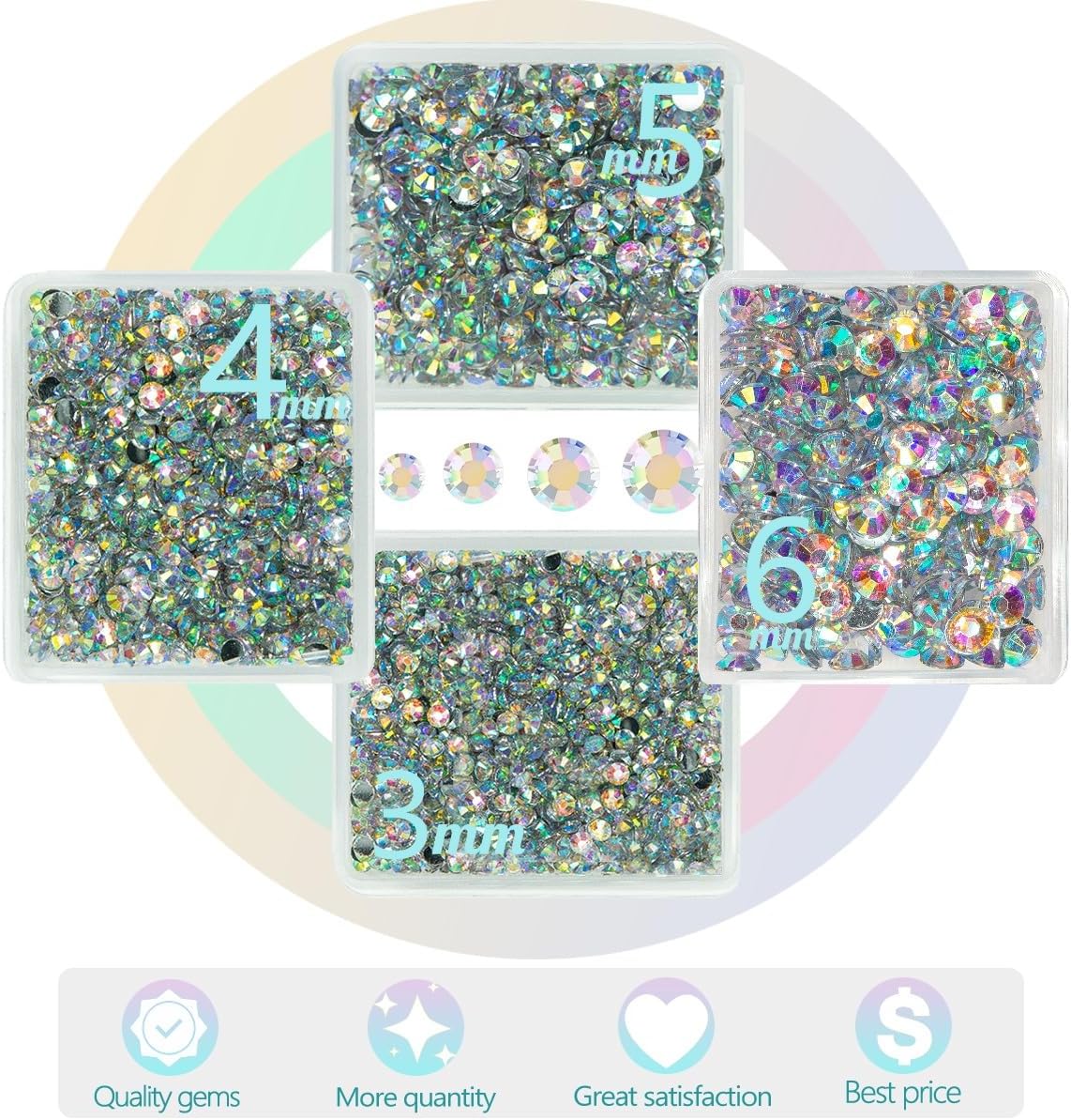 AB Crystal Resin Rhinestones w B7000 Jewelry Glue for Bedazzling Crafting Crystal White AB Flatback Stones 3mm 4mm 5mm 6mm Diamonds Crystals Gems Charms for Nails Face Makeup Tumblers Crafts