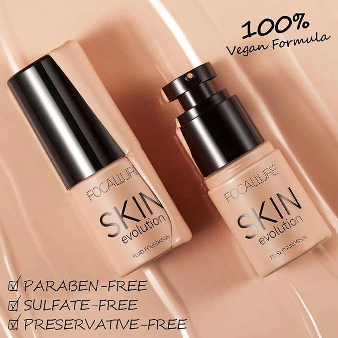 FOCALLURE 2 Pcs Liquid Foundation, Skin Evolution Foundation + Concealer, Full Coverage Foundation Makeup, Durable, Waterproof, Oil-Control, Hides Wrinkles & Lines, Natural