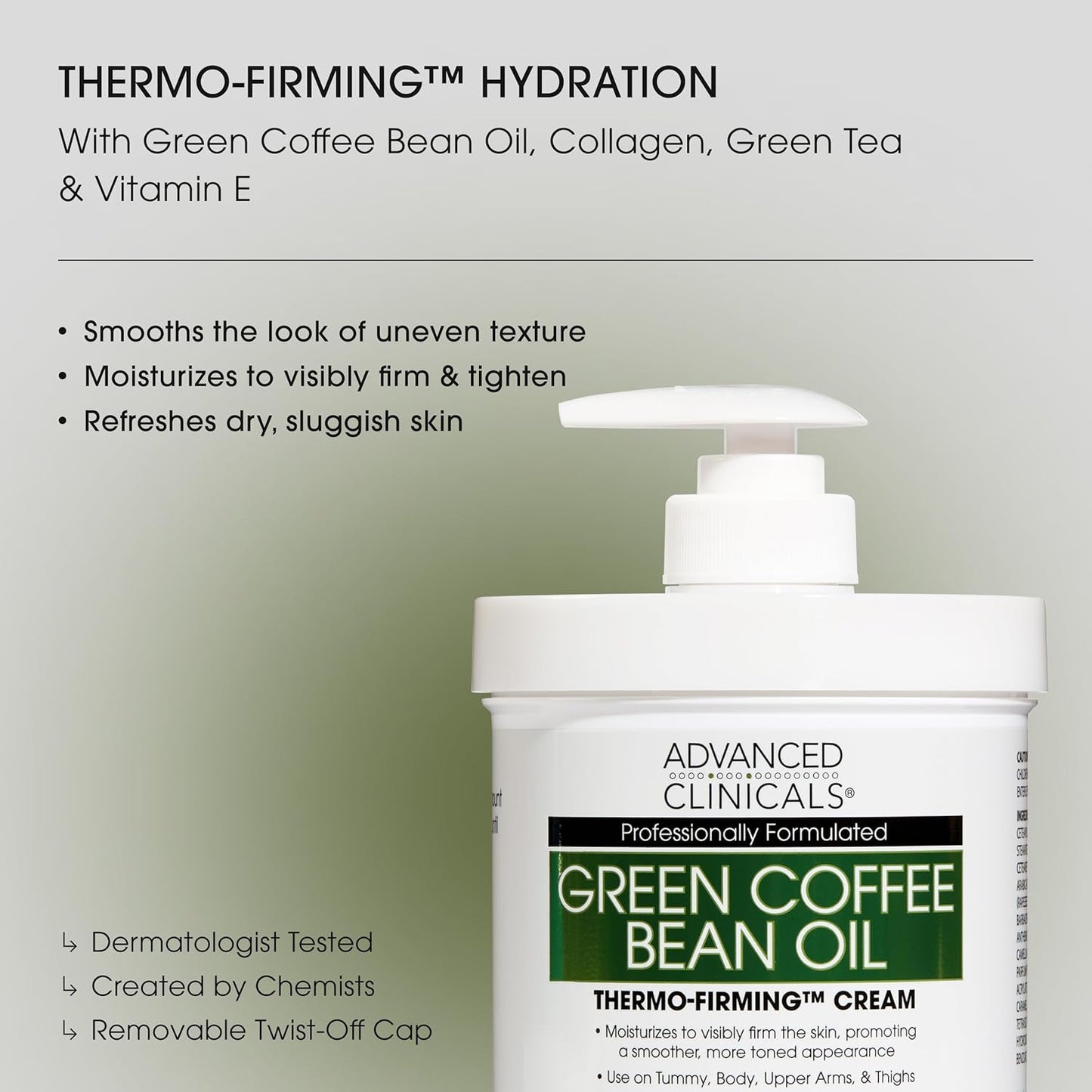 Advanced Clinicals Green Coffee Bean Oil Thermo - Firming Body Lotion | Caffeine Infused Collagen Cream Moisturizer & Body Cream For Women & To Improve Look Of Textured Crepey Skin, W/Travel Size