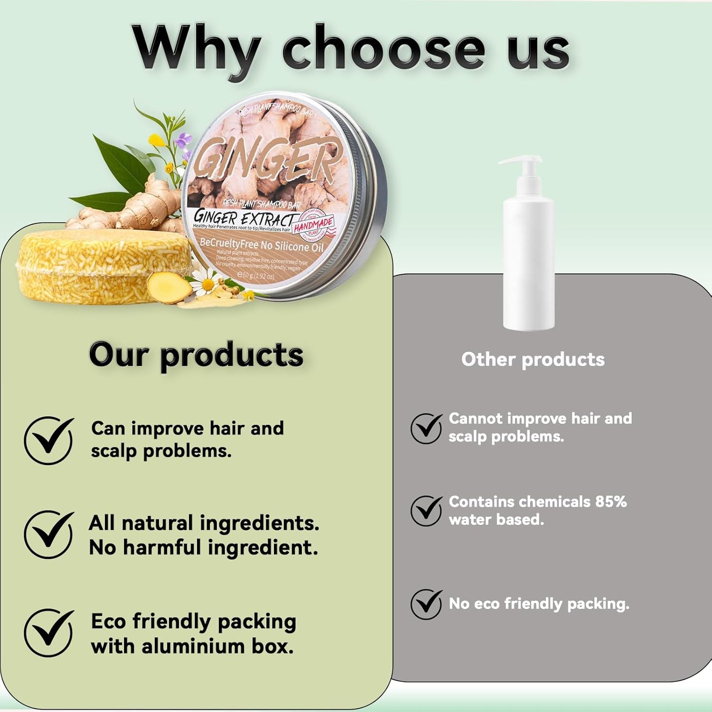 2PCS Ginger Shampoo Bar for Gray Hair, Natural Organics Shampoo and Conditioner Bar for Thinning Hair for Men & Women (Ginger)