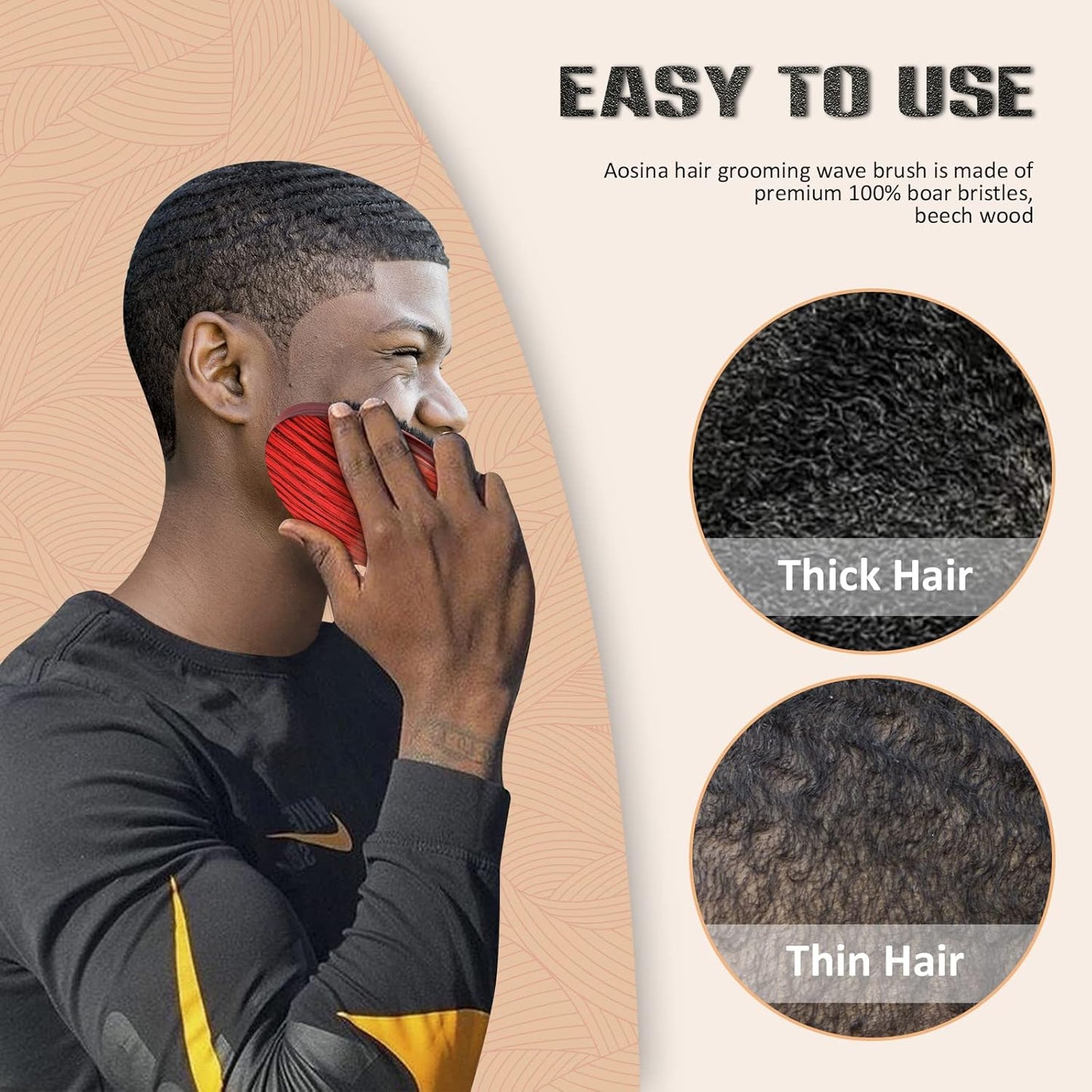 Wave Brush MediumBoar Bristles Hair brush-Designed for Thin and Normal Hair-Mens Curved Military Wave and Beard Brush-Great for 360 Waves