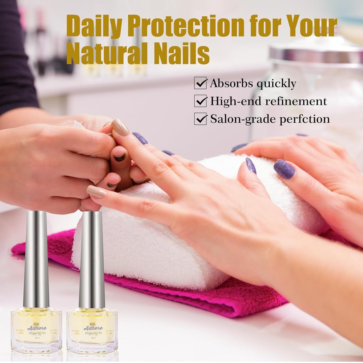 ADHERE Cuticle Oil for Nails Professional Nail Oil 8ML, Jojoba Nail Cuticle Oil Contains Vitamins with Soft Brush, for Nourishing, Hydrating, Dry Rough Nail Care Repair Essential Nail Care(Floral)