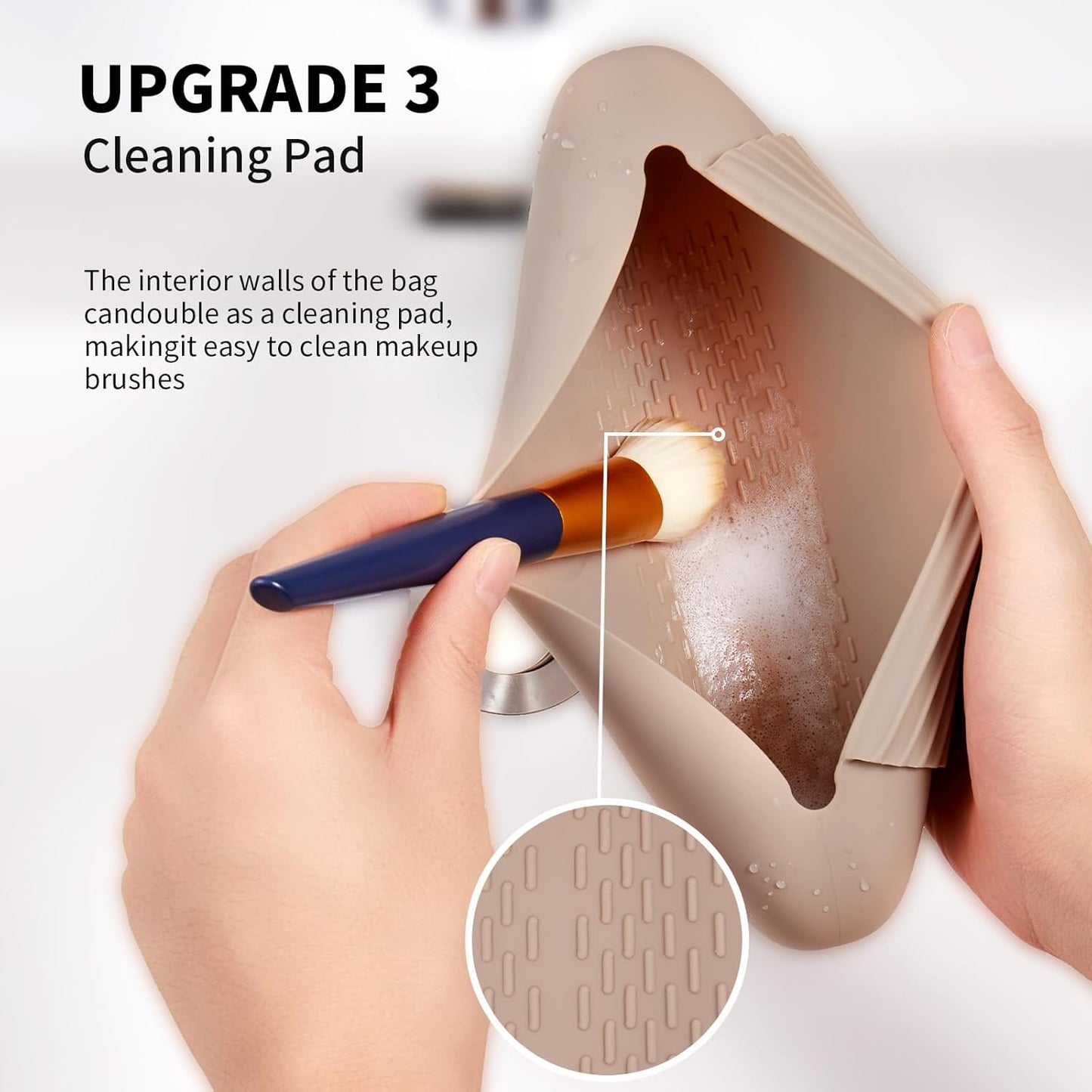Silicone Makeup Brush Holder Travel Cosmetic Bag:Soft Portable Cosmetic Face Brushes Holder with Upgrade Anti-Fall Out Magnetic Closure, Large Travel Makeup Brush Case - Walnut