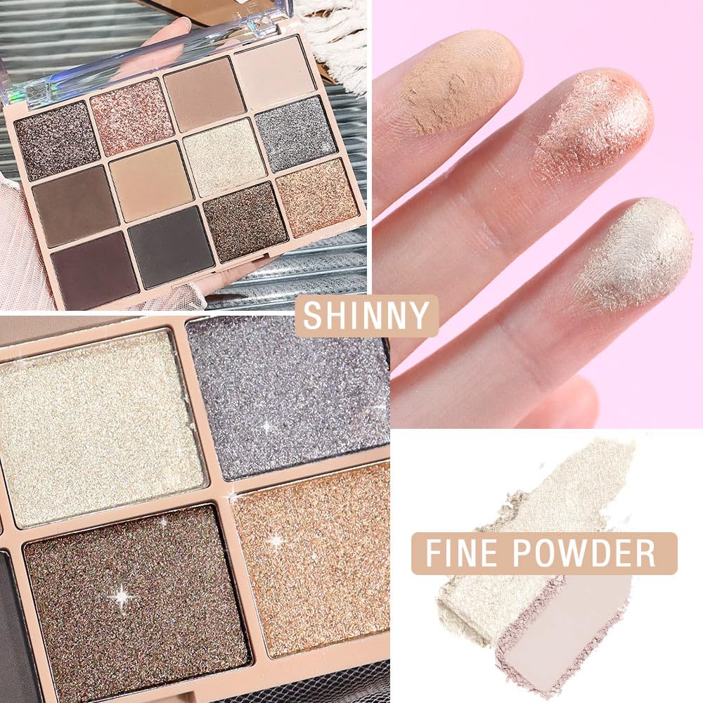 Neutral Smokey Eye Shadow Palette,Nude Silver Gray Black Cream Eyeshadow Palette,Make Up Pallets for Women Natural Eyeshadow for Eyes Long Lasting Naturing-Looking