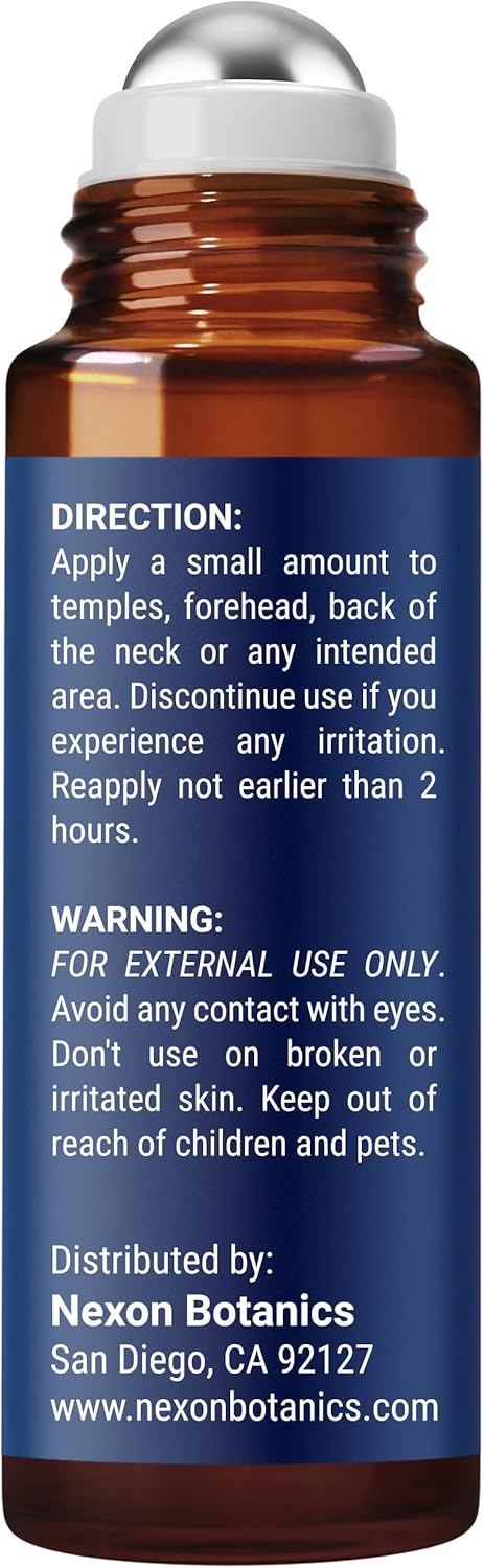 Peppermint Essential Oil Roll-On 10 ml - Pure, Natural & Prediluted Oil Blend Roller with Fresh Minty Aroma - Aromatherapy & Headache Relief - Nexon Botanics