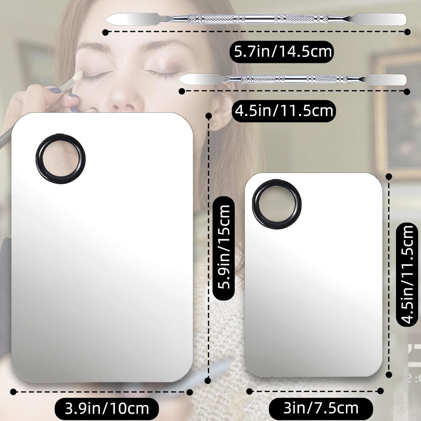 2 Set Makeup Mixing Palette,Stainless Steel Makeup Palette with Spatula Professional Make up Artist Must haves,Suitable for Mixing Foundation Make up Eye Shadow and Nail 