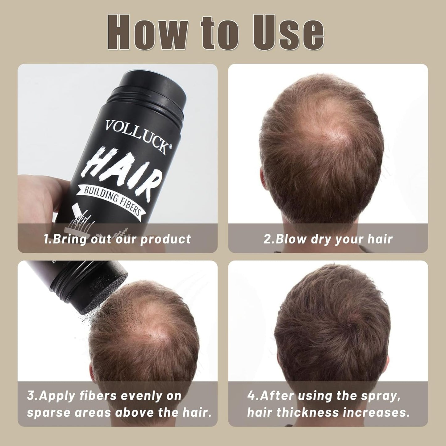 VOLLUCK Hair Fibers for Thinning Hair, Instant Coverage Hair Building Fibers for Women and men, Natural Hair Powder for Conceal Hair Loss 28 g (Gray)