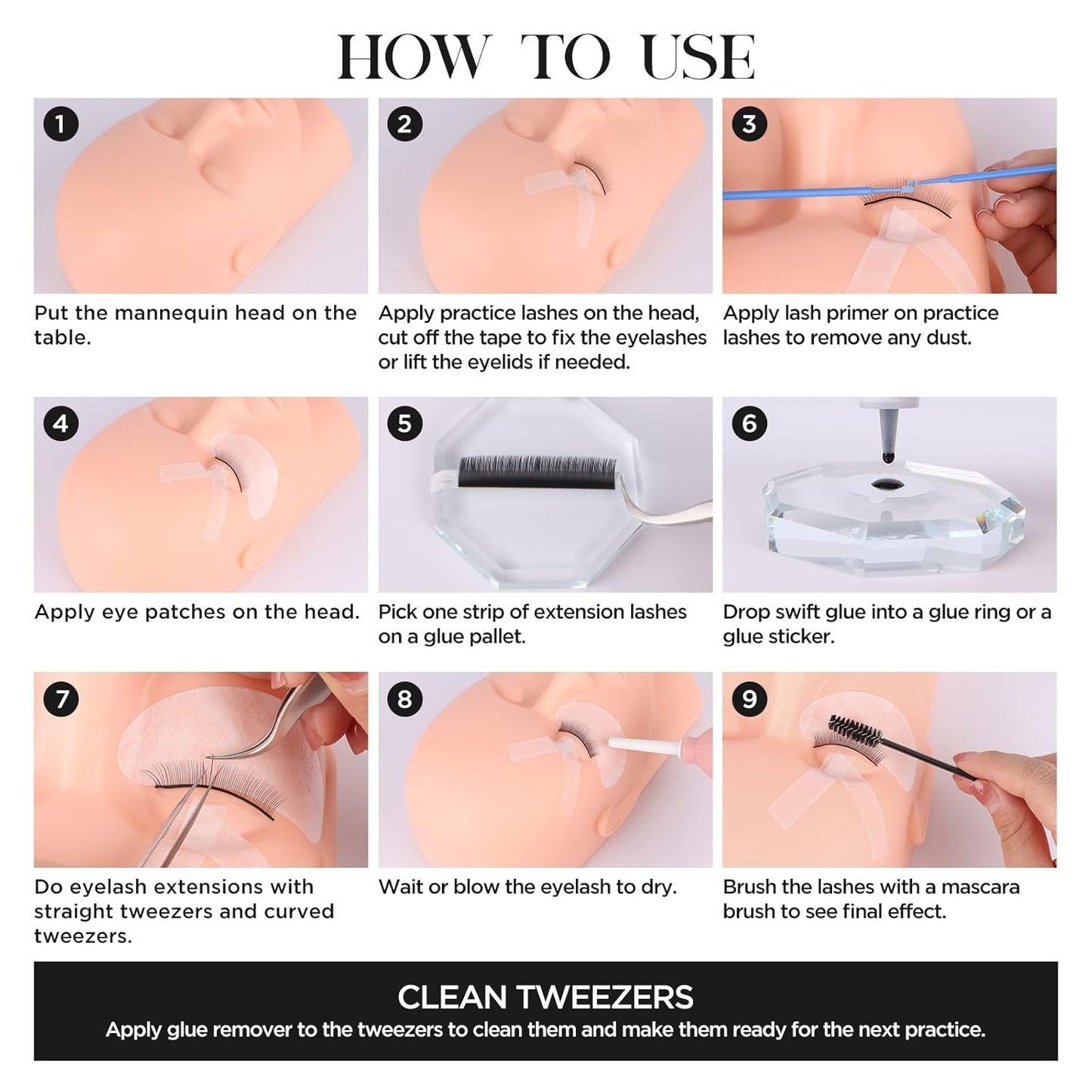 Eyelash Extension Kit,with lash Mannequin Head Lash Practice training kit Professional lash extension supplies Tool for Lash Training by BEYELIAN