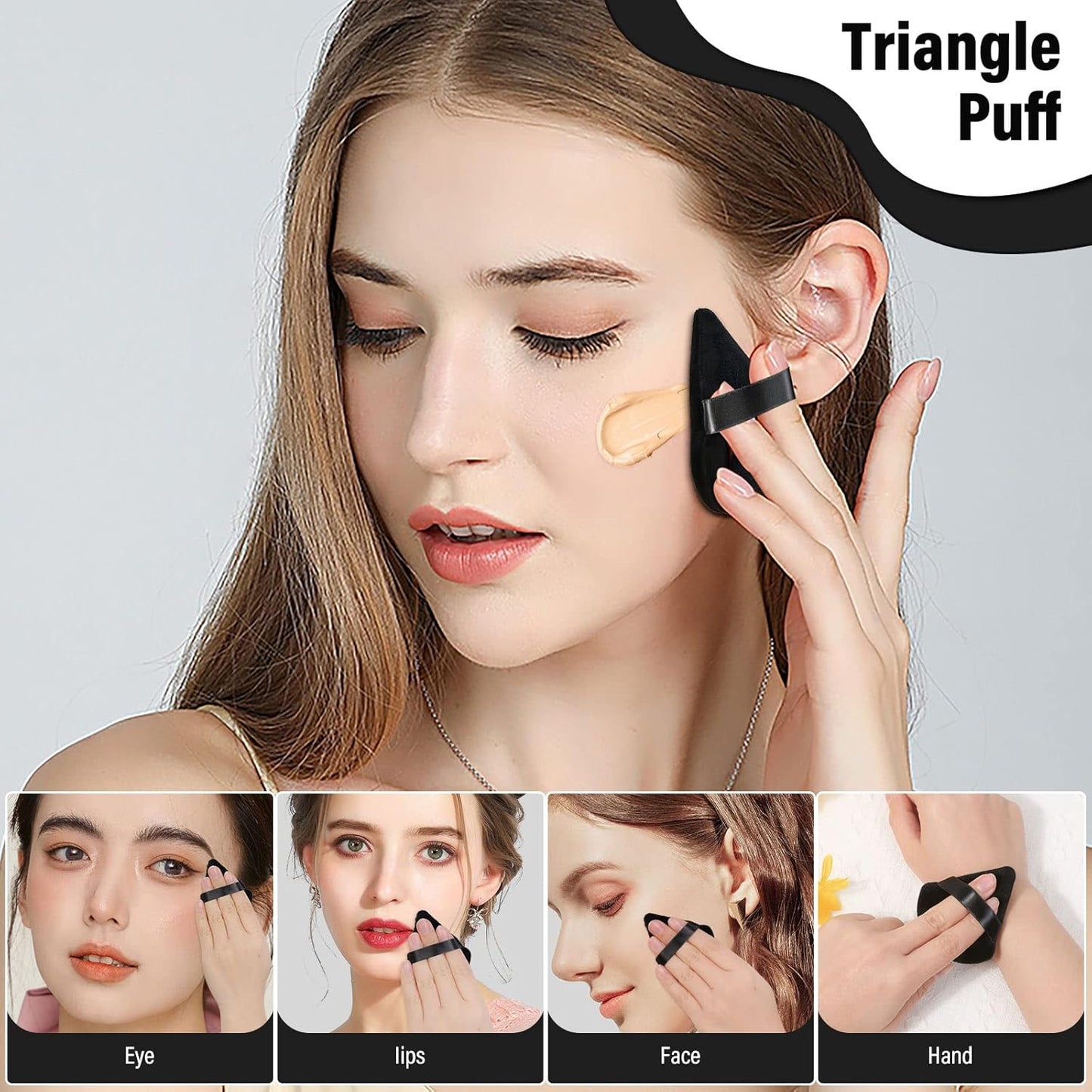Thrilez 20pcs Triangle Powder Puff, Loose Powder Puffs Makeup Puff for Face Powder, Setting Powder Puff for Make Up, Face Puff Pads for Press Powder, Sponge Powder Applicator for Face and Eye (Black)