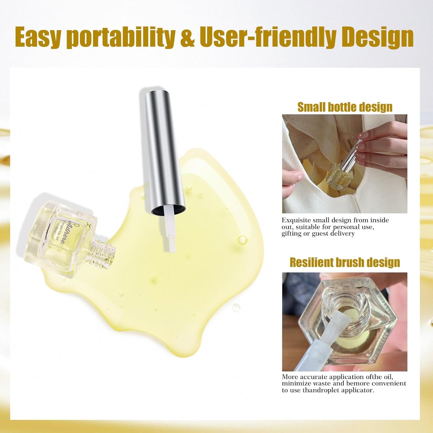 ADHERE Cuticle Oil for Nails Professional Nail Oil 8ML, Jojoba Nail Cuticle Oil Contains Vitamins with Soft Brush, for Nourishing, Hydrating, Dry Rough Nail Care Repair Essential Nail Care(Milky)