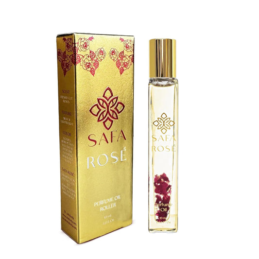 SAFA Rosé Organic Rose Oil Perfume Roller | Bulgarian Damask & Indian Rose Petals | 10 mL Long Lasting Perfume Oil for Women & Men | Non-Toxic, Alcohol-Free & Travel Friendly