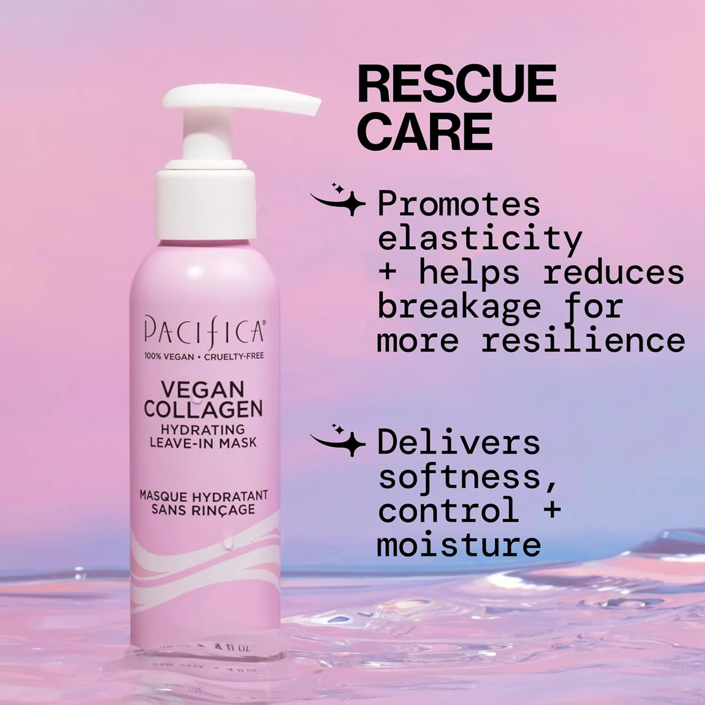 Pacifica Vegan Collagen Leave-In Repair Hair Mask – Leave-In Conditioner Treatment for Dry Damaged Hair, Hydrating Hair Repair Mask to Strengthen, Reduce Breakage & Split Ends Vegan & Cruelty-Free 4oz