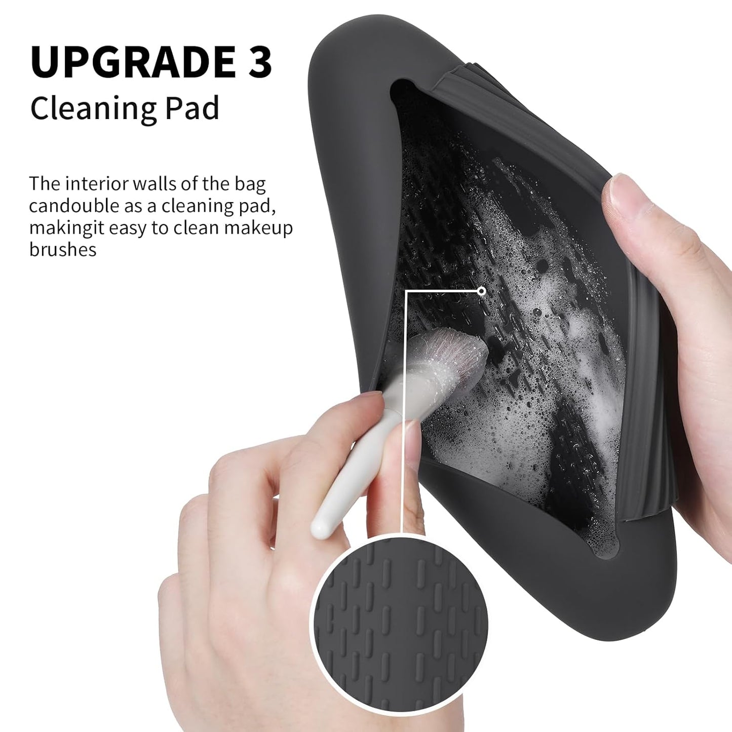 Silicone Makeup Brush Holder Travel Cosmetic Bag:Soft Portable Cosmetic Face Brushes Holder with Upgrade Anti-Fall Out Magnetic Closure, Large Travel Makeup Brush Case - Grey