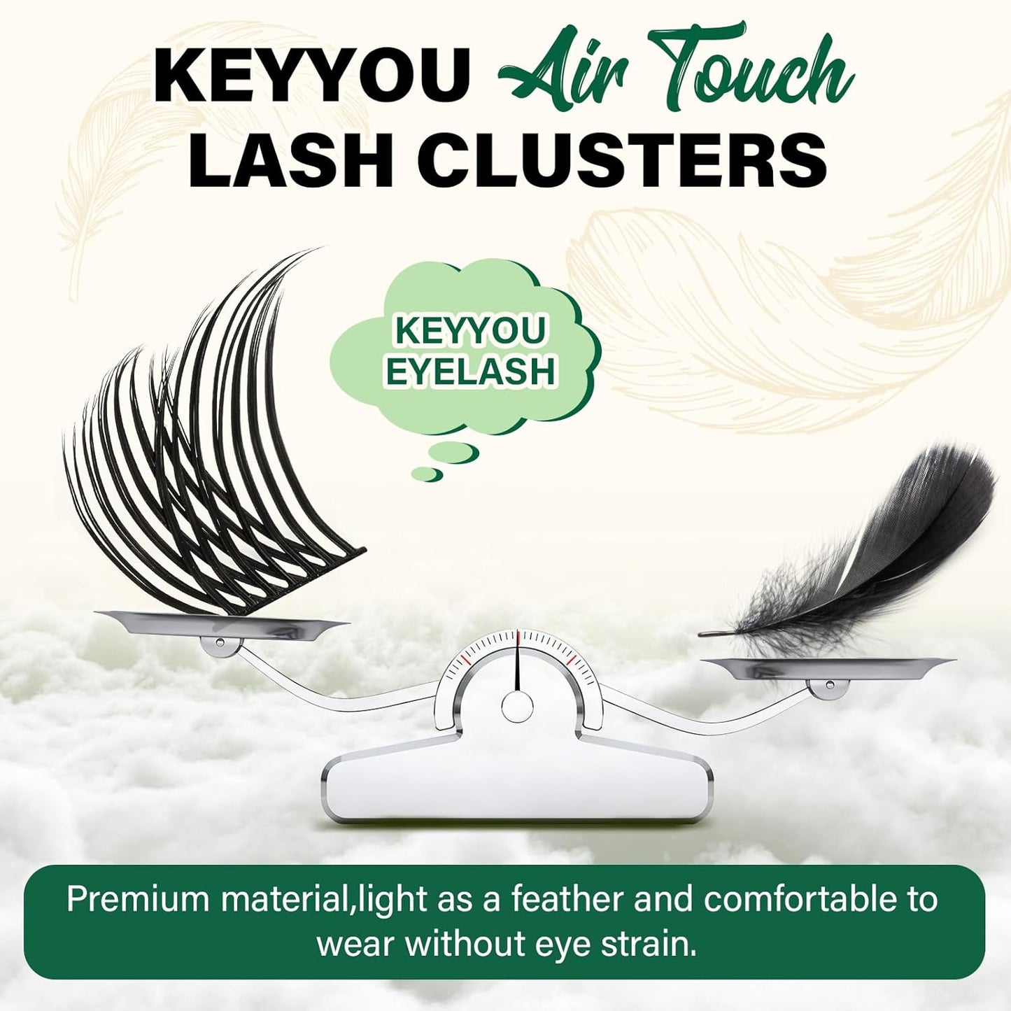 KEYYOU Lash Clusters 144pcs Individual Lashes D Curl 16mm Eyelash Clusters Super Lightweight Air Touch Cluster Lashes Soft&Wispy Comfortable Easy to DIY at Home(Air04-D-16mm)