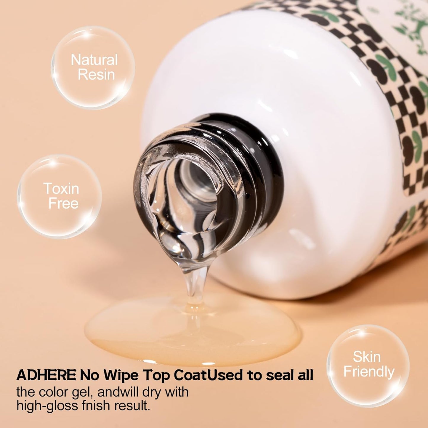 ADHERE Gel Top Coat- 15ML/0.5fl oz Top Coat Gel Nail Polish, Glossy Shine Finish and Long Lasting, Soak Off Nail Lamp Gel,for Home DIY and Nail Salon