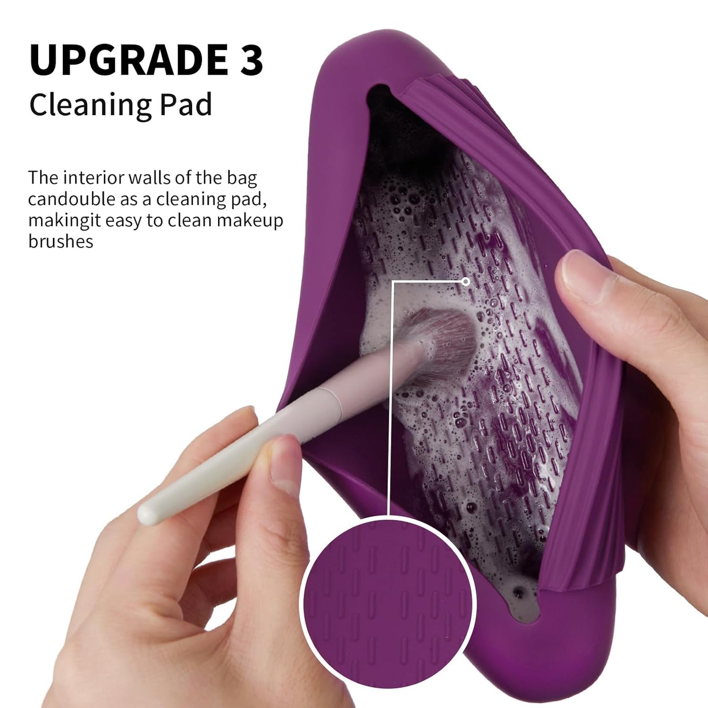 Silicone Makeup Brush Holder Travel Cosmetic Bag:Soft Portable Cosmetic Face Brushes Holder with Upgrade Anti-Fall Out Magnetic Closure, Large Travel Makeup Brush Case - Dark Pruple