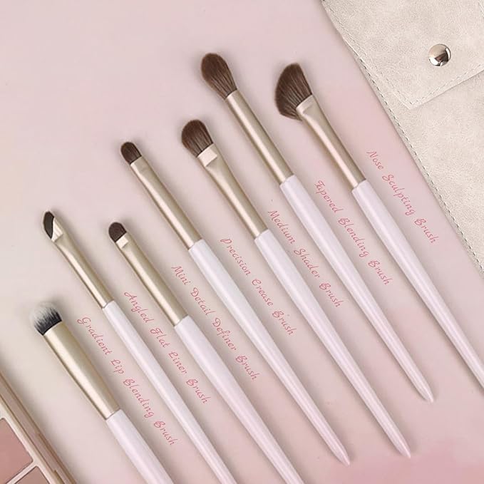 Eyeshadow Makeup Brushes Set with Case 7 PCS Soft Synthetic Hairs Eye Makeup Brushes for Blending Eyebrow Eyeliner Eyeshadow (White)