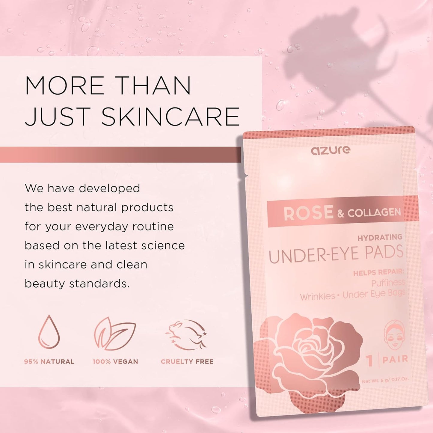 AZURE Rose & Collagen Hydrating Under Eye Pads - Anti Aging, Revitalizing & Moisturizing Eye Mask Patches - Reduces Fine Lines, Wrinkles, Dark Circles & Puffiness - Skin Care Made in Korea - 5 Pairs