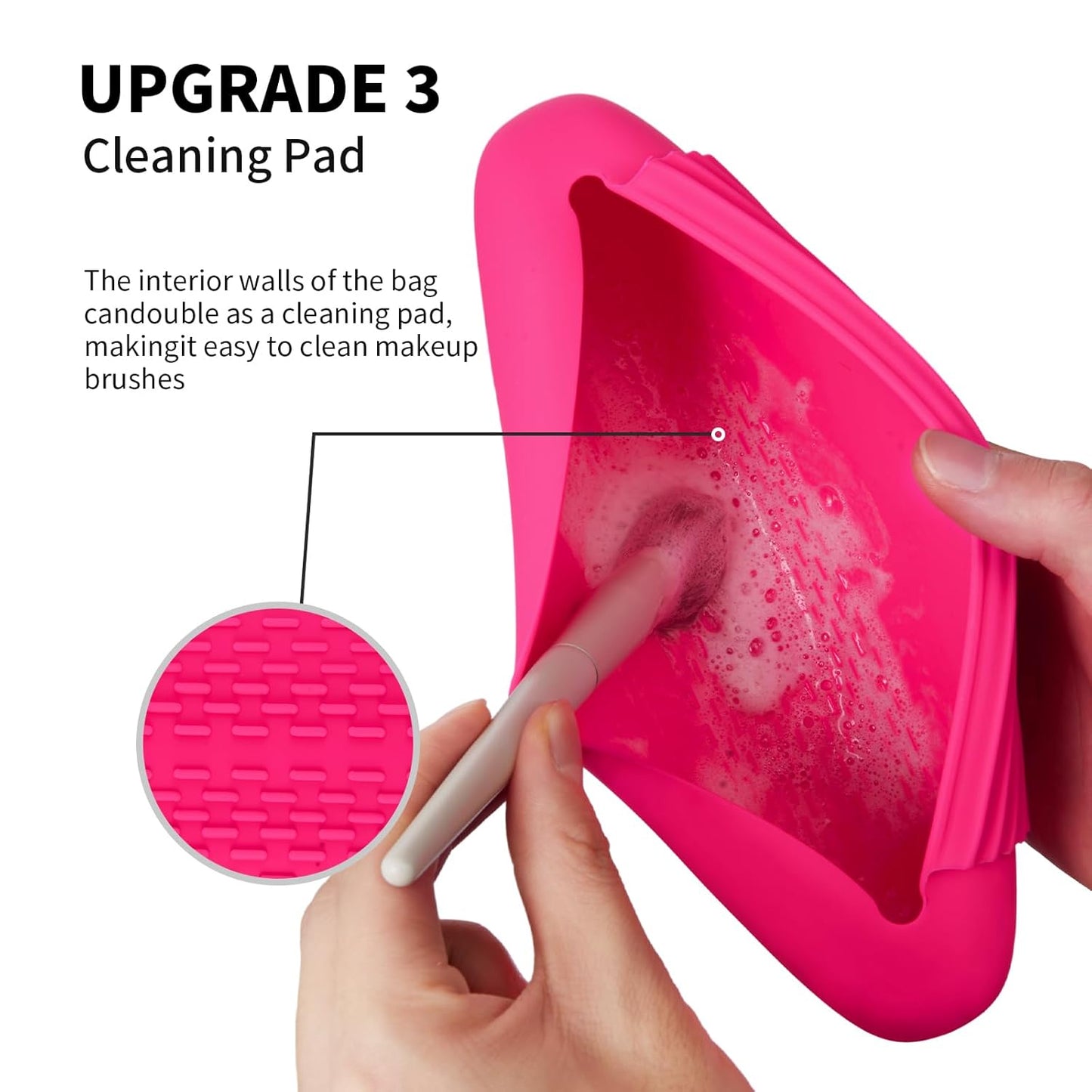 Silicone Makeup Brush Holder Travel Cosmetic Bag:Soft Portable Cosmetic Face Brushes Holder with Upgrade Anti-Fall Out Magnetic Closure, Large Travel Makeup Brush Case - Babbie Pink
