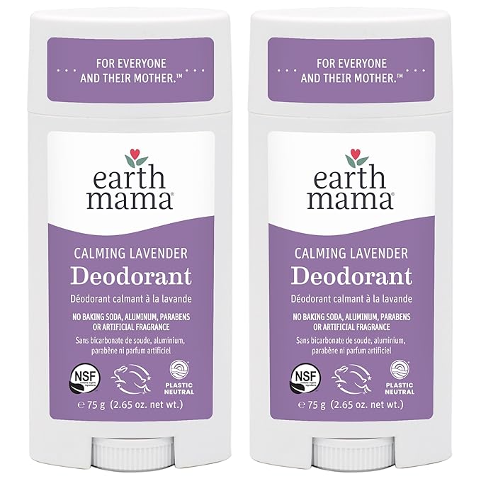 Earth Mama Calming Lavender Deodorant | Safe for Sensitive Skin, Pregnancy and Breastfeeding, Contains Organic Lavender, Calendula and Coconut Oil, No Baking Soda or Aluminum, 2.65-Ounce (2-Pack)