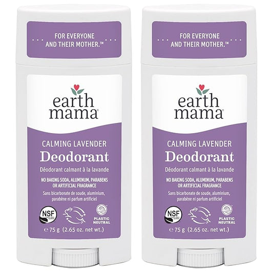 Earth Mama Calming Lavender Deodorant | Safe for Sensitive Skin, Pregnancy and Breastfeeding, Contains Organic Lavender, Calendula and Coconut Oil, No Baking Soda or Aluminum, 2.65-Ounce (2-Pack)