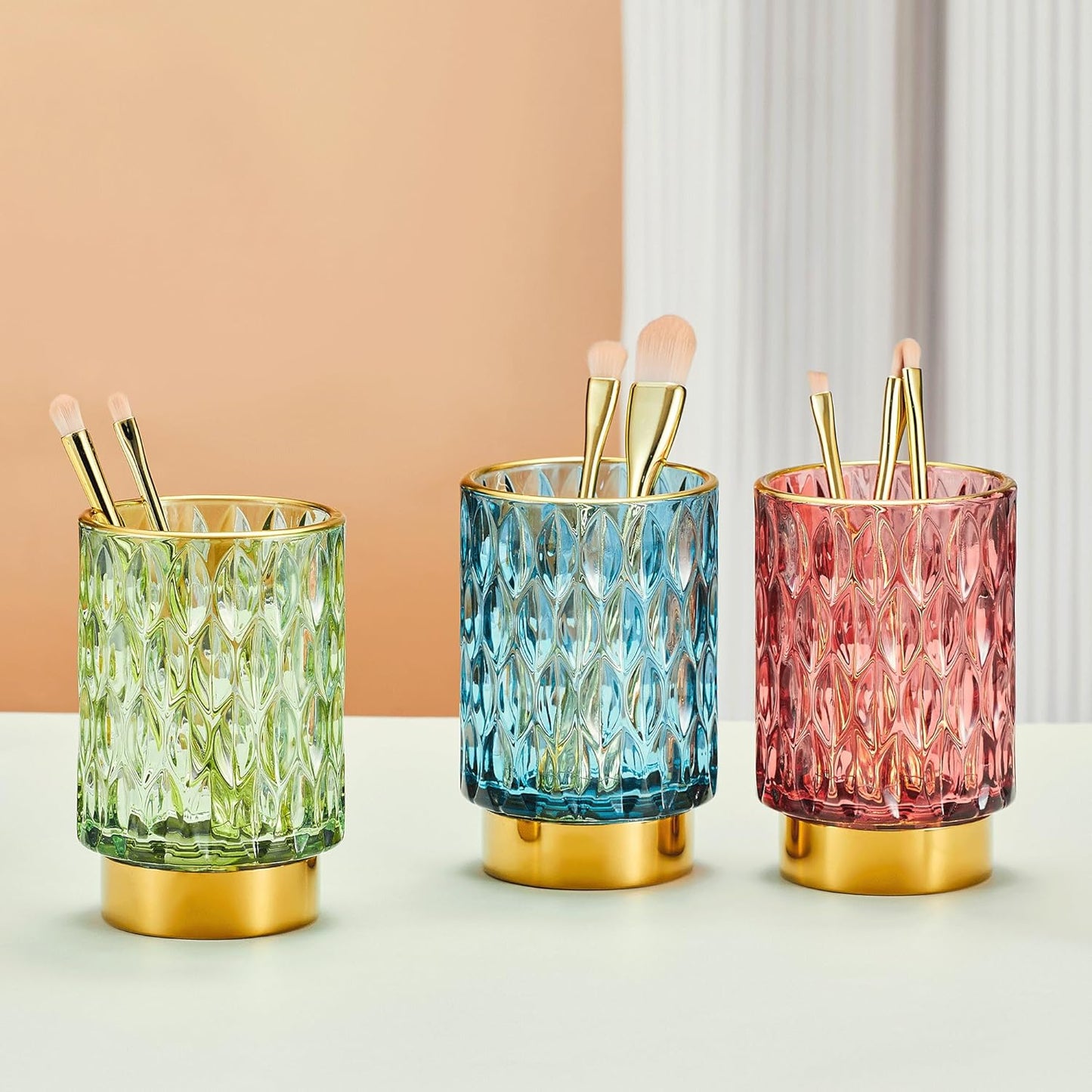 Makeup Brush Holder Organizer,Toothbrush Holders,Desk Pen Pencil Holder,Multifunctional Vintage Glass Brush Cup(A39-1-US)