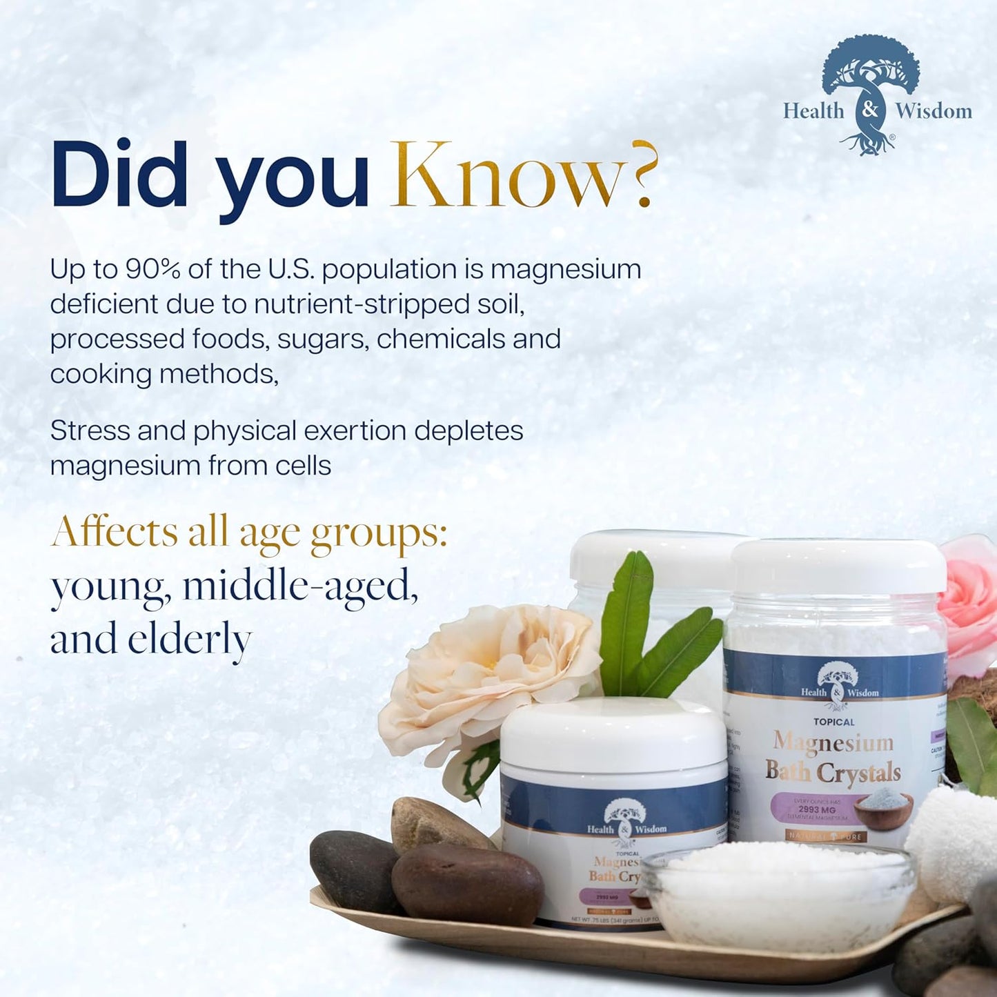 Health and Wisdom Magnesium Bath Crystals - Bath Salts with High Concentration & Enhanced Absorption for Muscle & Joint Relief - Dead Sea Sourced - Unscented - 1.75 lbs - Up to 14 Uses