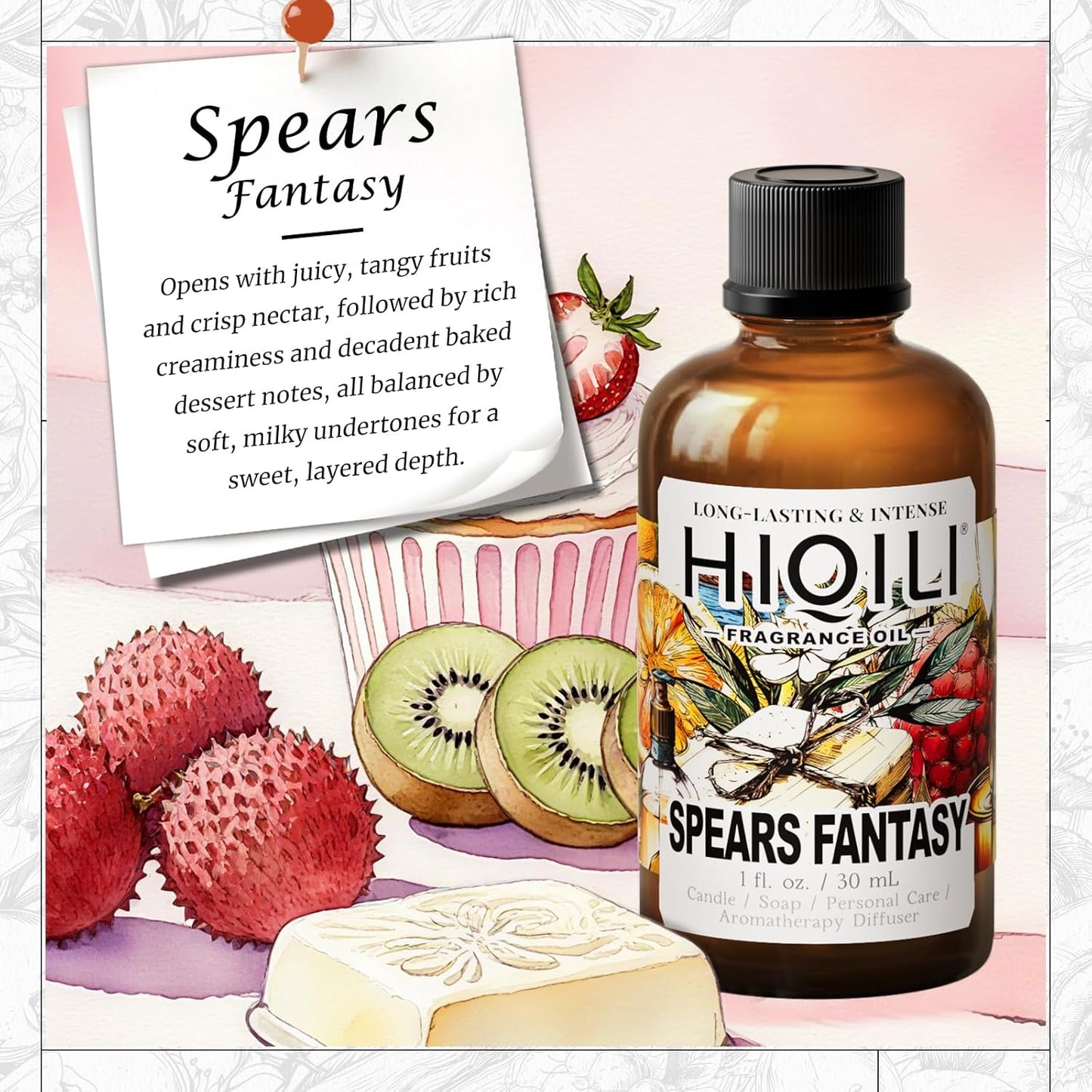 HIQILI Spears Fantasy Fragrance Oil for Home Diffuser, White Chocolate & Cupcake Scents, DIY Soap, Candle, Perfume Making, Long Lasting - 1 Fl Oz