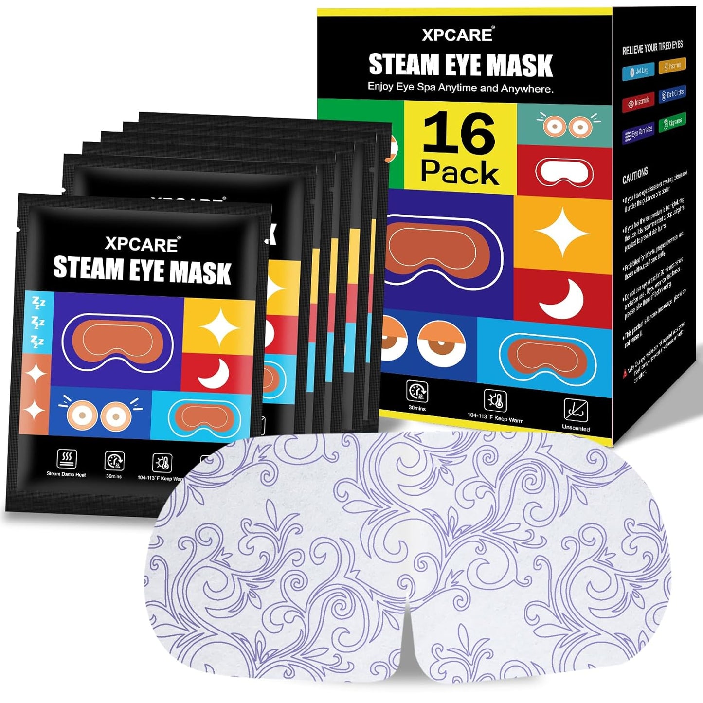 XPCARE 16 Pack Steam Eye Masks for Dry Eyes, Heated Eye Mask Warm Compress for Eyes,Disposable Heated Eye Mask for Dark Circles, Puffy Eyes, Relief Stress Eye Fatigue(Unscented)
