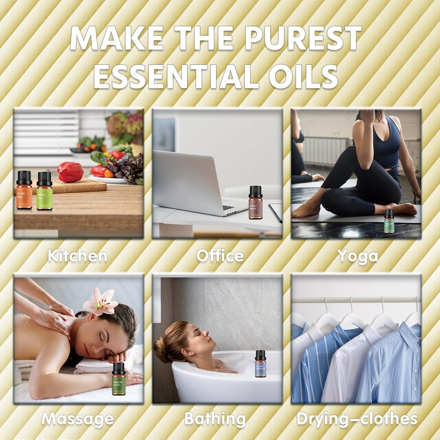 Premium Hotel Fragrance Oil Collection for Diffusers, Essential Oils for Diffusers for Home, Hotel Diffuser Fragrance Oils,Spa & Candle Making, White Tea, Citrus Luxe, Velvet Night and More - 6x10ml