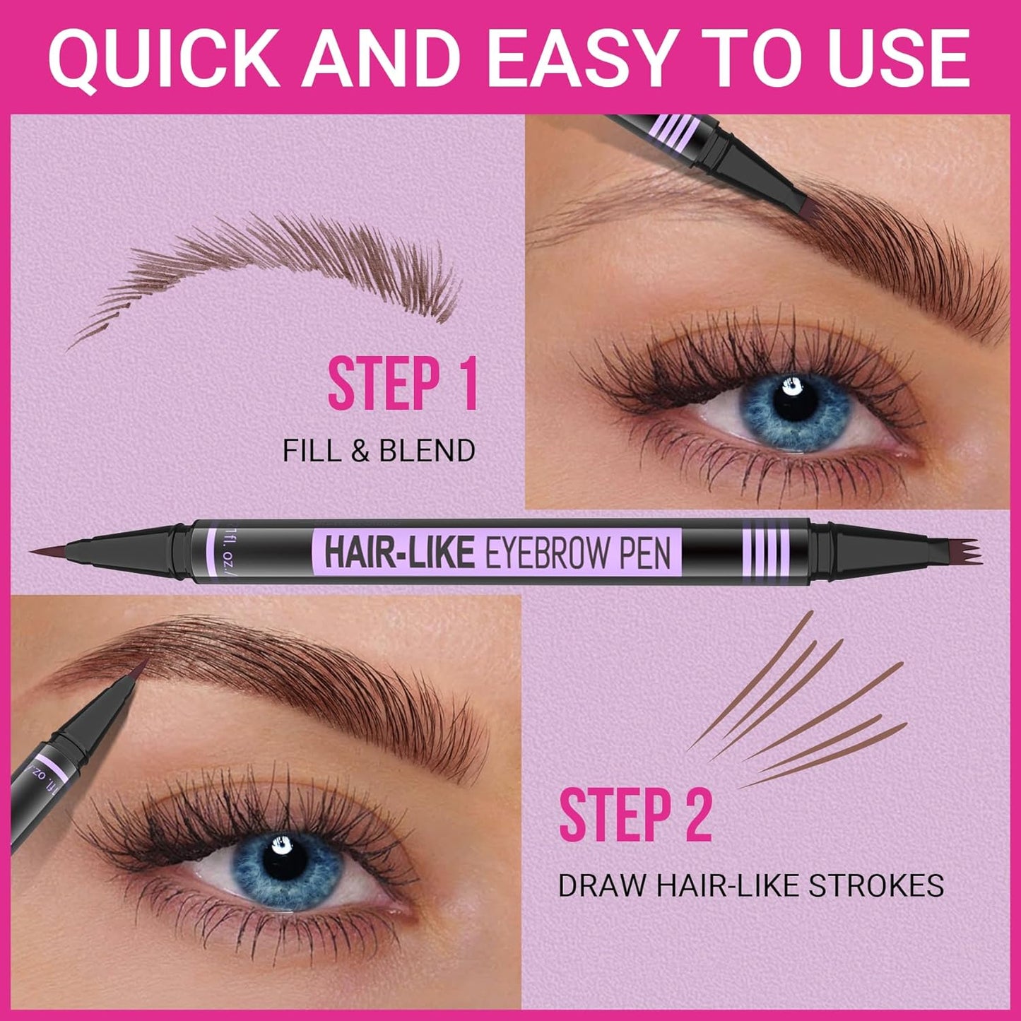 iMethod Eyebrow Pen - Eyebrow Pencil Magic 2-in-1 Eye Brow Pencils for Women with 4-Fork-Tip and Precise Brush-Tip Create Natural Hair-Like Brows, Last All Day, Microblading Eyebrow Pen, Black Brown