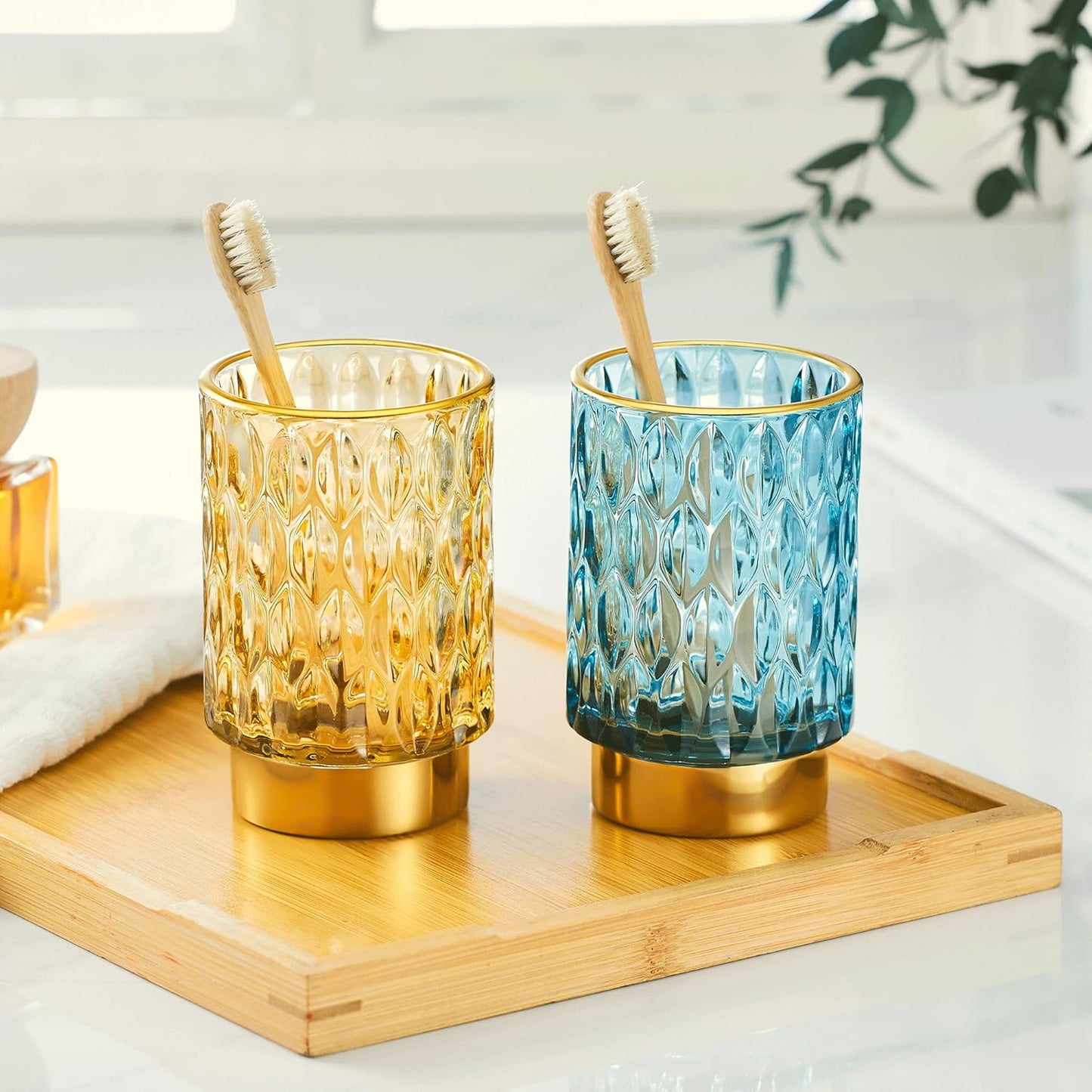 Makeup Brush Holder Organizer,Toothbrush Holders,Desk Pen Pencil Holder,Multifunctional Vintage Glass Brush Cup(A39-2-US)