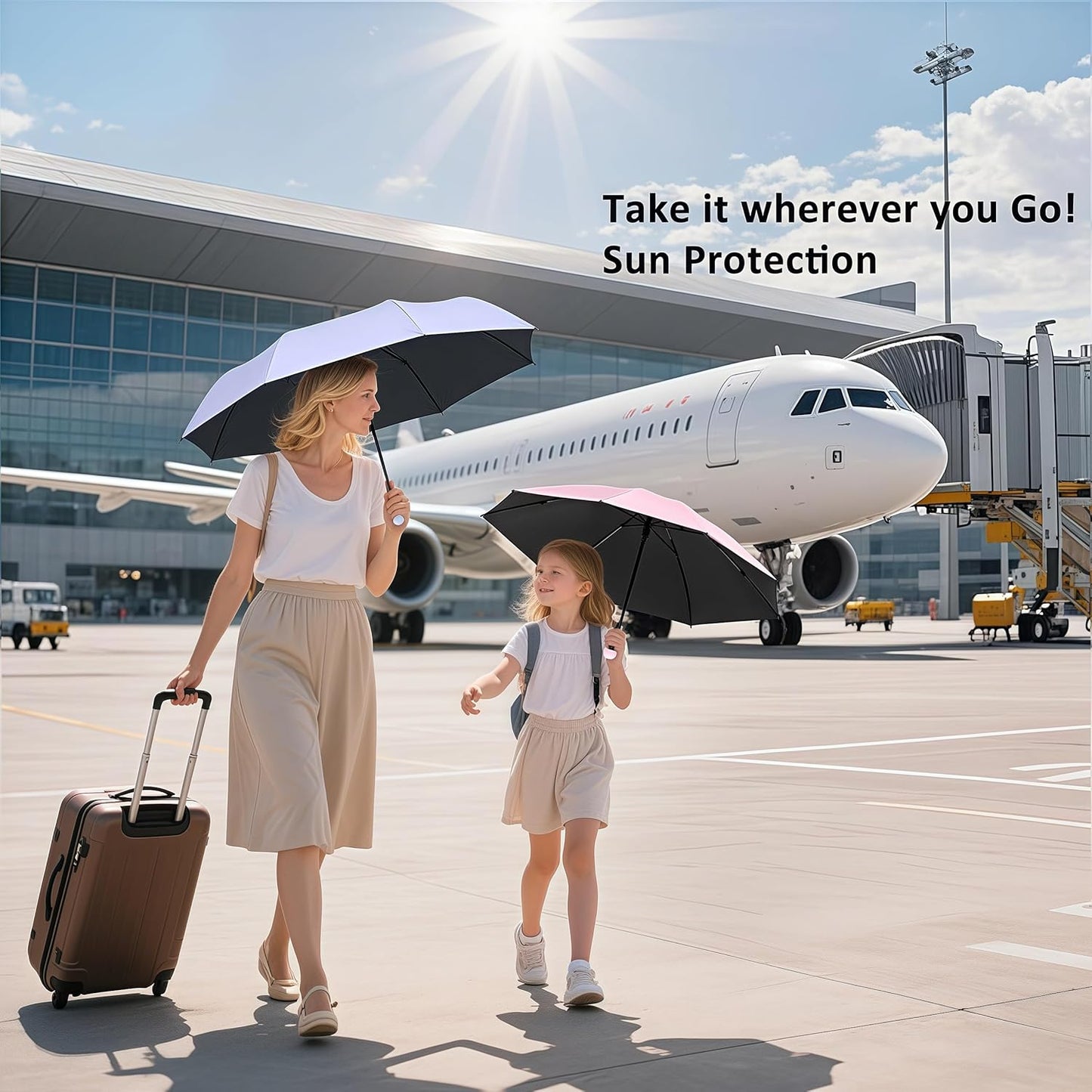 BAODINI Travel Mini Umbrella for Purse With Case Small Compact UV Sun Protection Sun Lightweight Tiny Pocket Manual Open Close Umbrella for Women Kids and Men