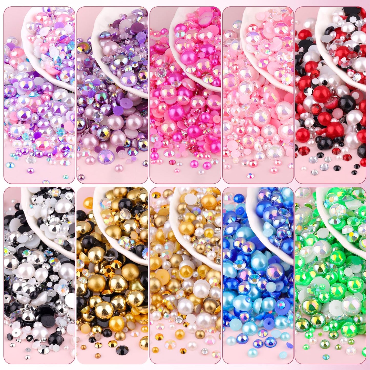80g Flatback Pearls and Rhinestones for Crafting, Dark Blue Mixed Size 3-10mm Resin Rhinestones and Half Pearls for Bedazzling, Nail Art and Decoration with Tweezer and Pickup Pencil