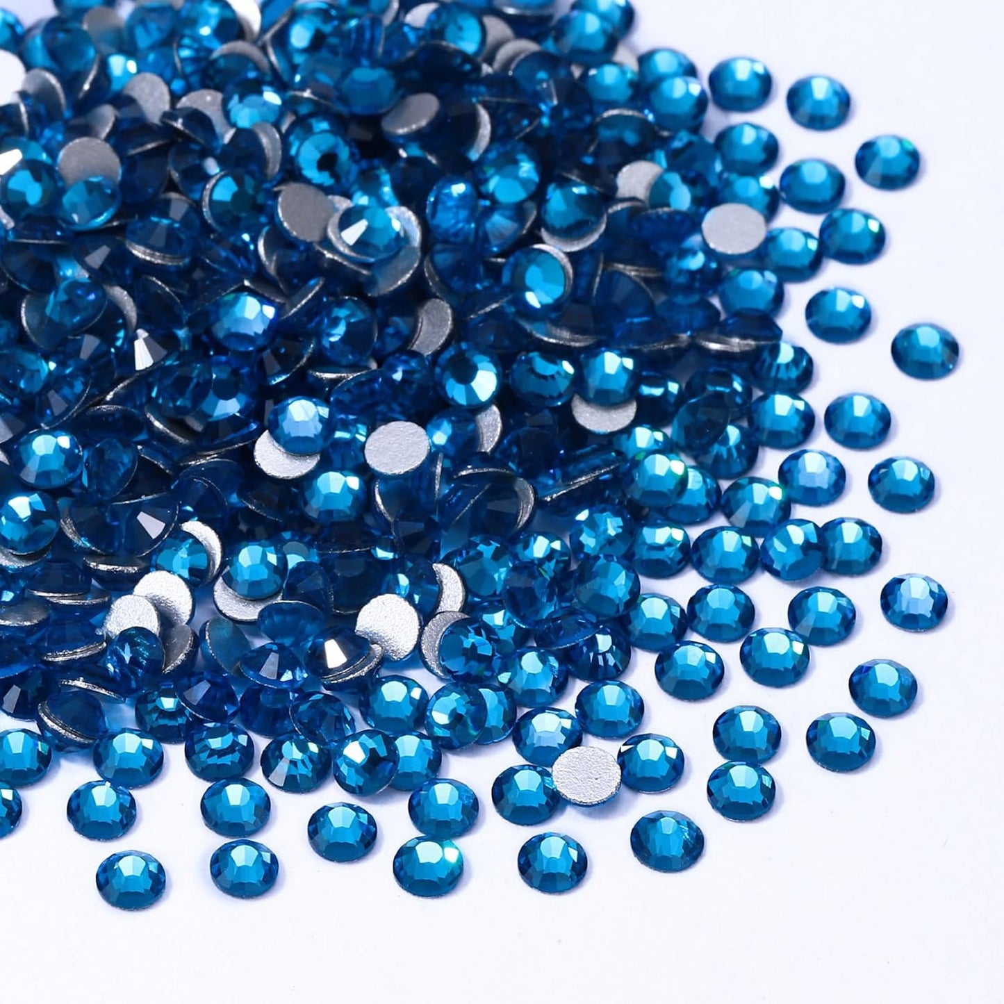 Capri Blue Flatback Rhinestones, Glass Rhinestones for Nail Art and Craft, Glue Fix, Loose Crystal Gemstones(Capri Blue, SS10, 1440pcs, 2.7-2.8mm)