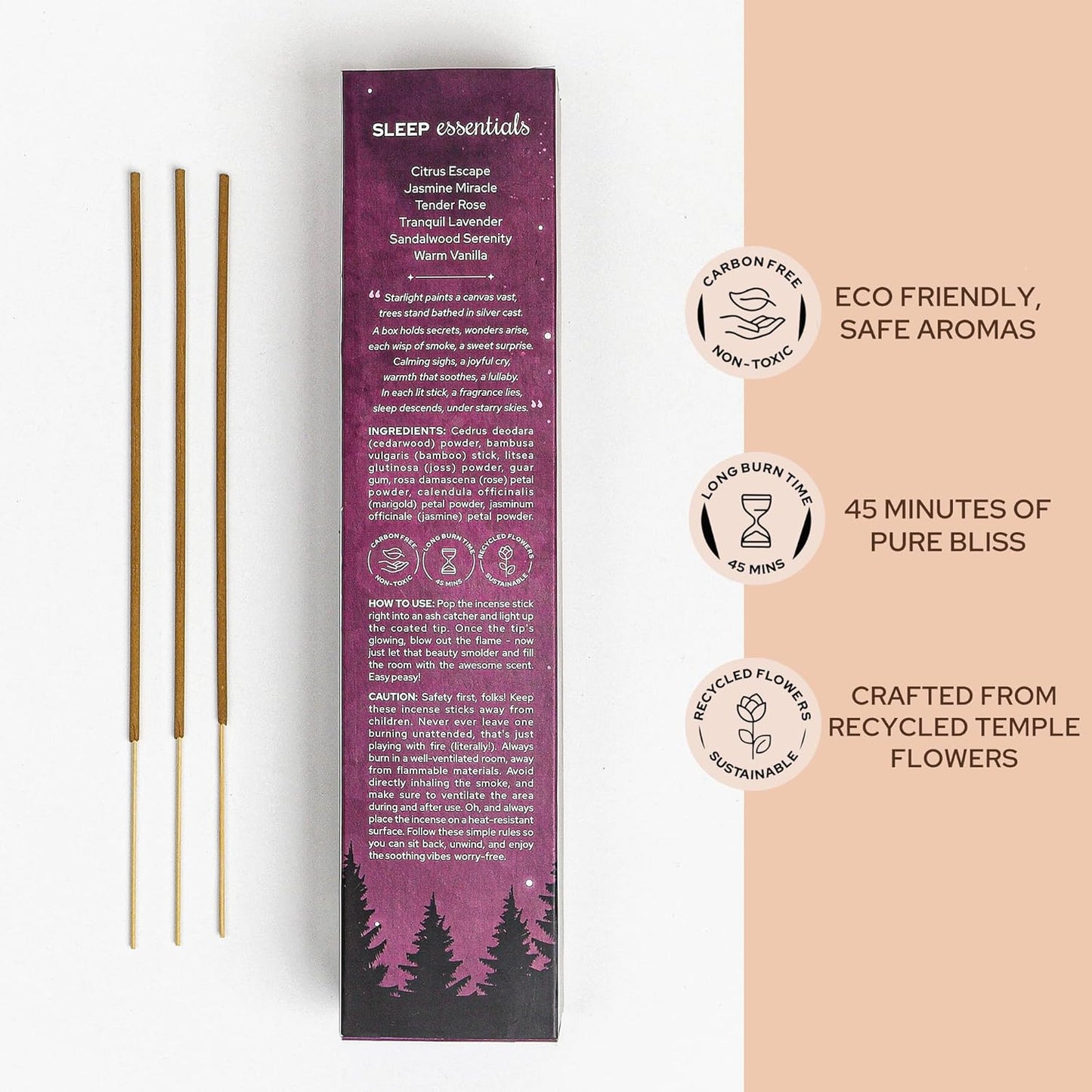 Carnatia Sleep Essentials Incense Sticks – Set of 6 Relaxing Scents for Deep Sleep, Stress Relief & Calm | Natural, Slow-Burning Aromatherapy for Restful Nights, Better Sleep & Evening Rituals!