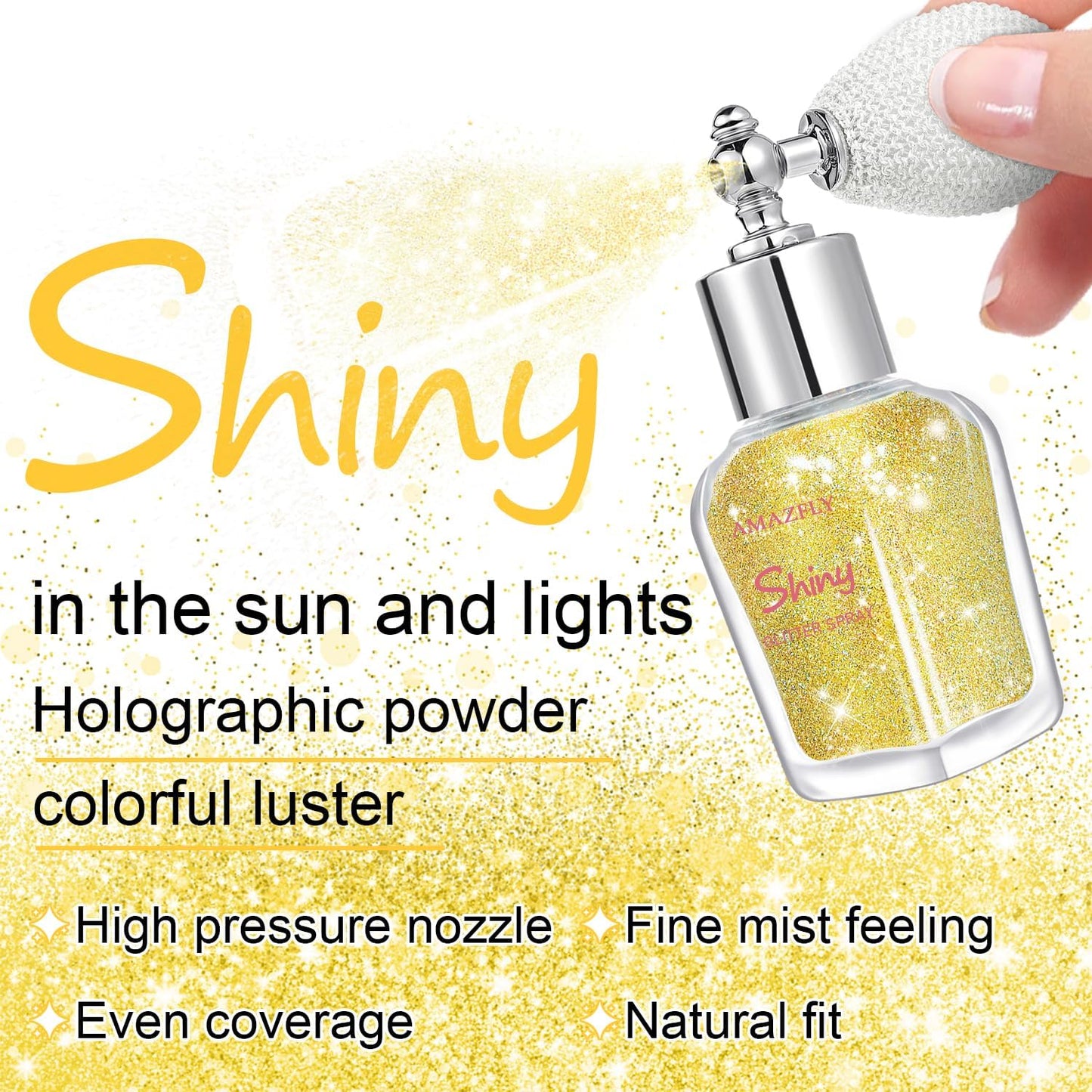 Hair and Body Glitter Spray, Shimmering Powder Sparkle Powder Makeup, Glitter Loose Sparkle Makeup for Body Highlighter,Festival Prom Rave Accessories (Gold)