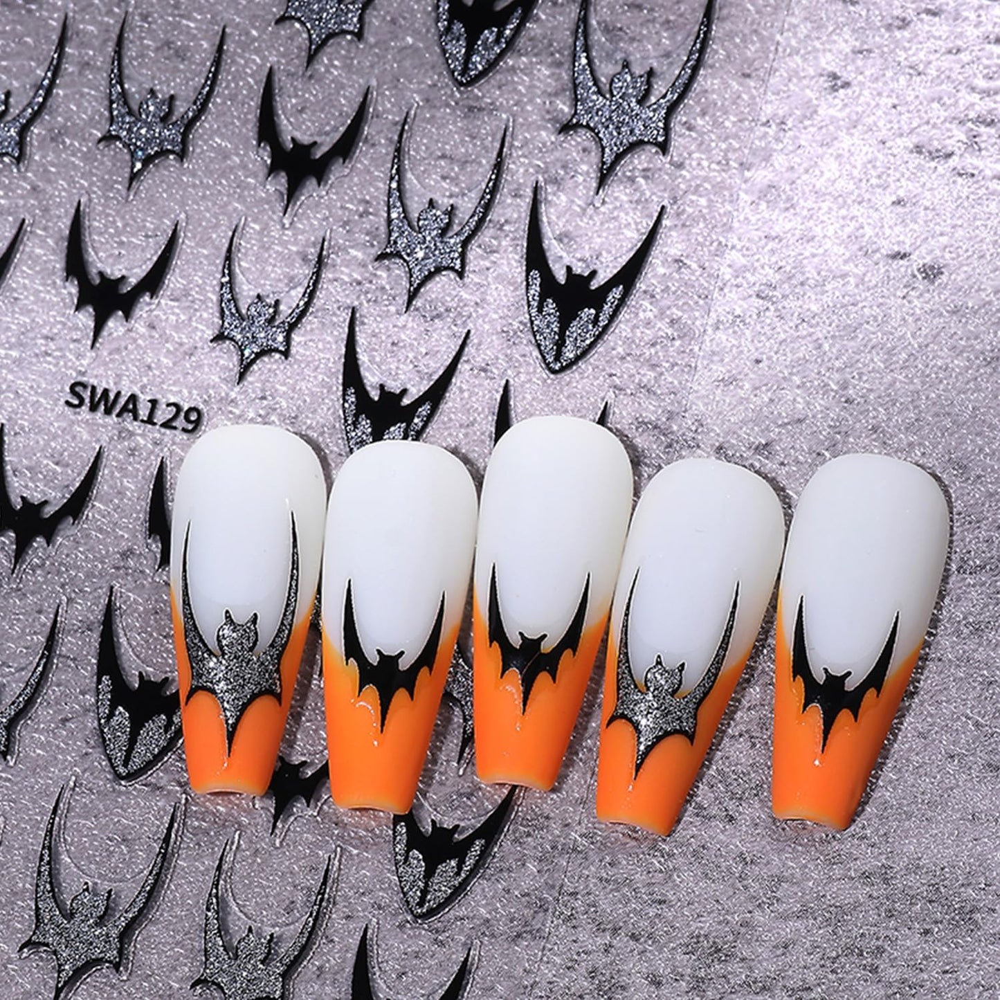 8 Sheets Halloween Nail Art Stickers Decals Colorful Bat French Tip Nails Stickers Black Spider Web Blood Drop Nails Decals Self-Adhesive Skeleton Nail Art Decal for Women Halloween Decor