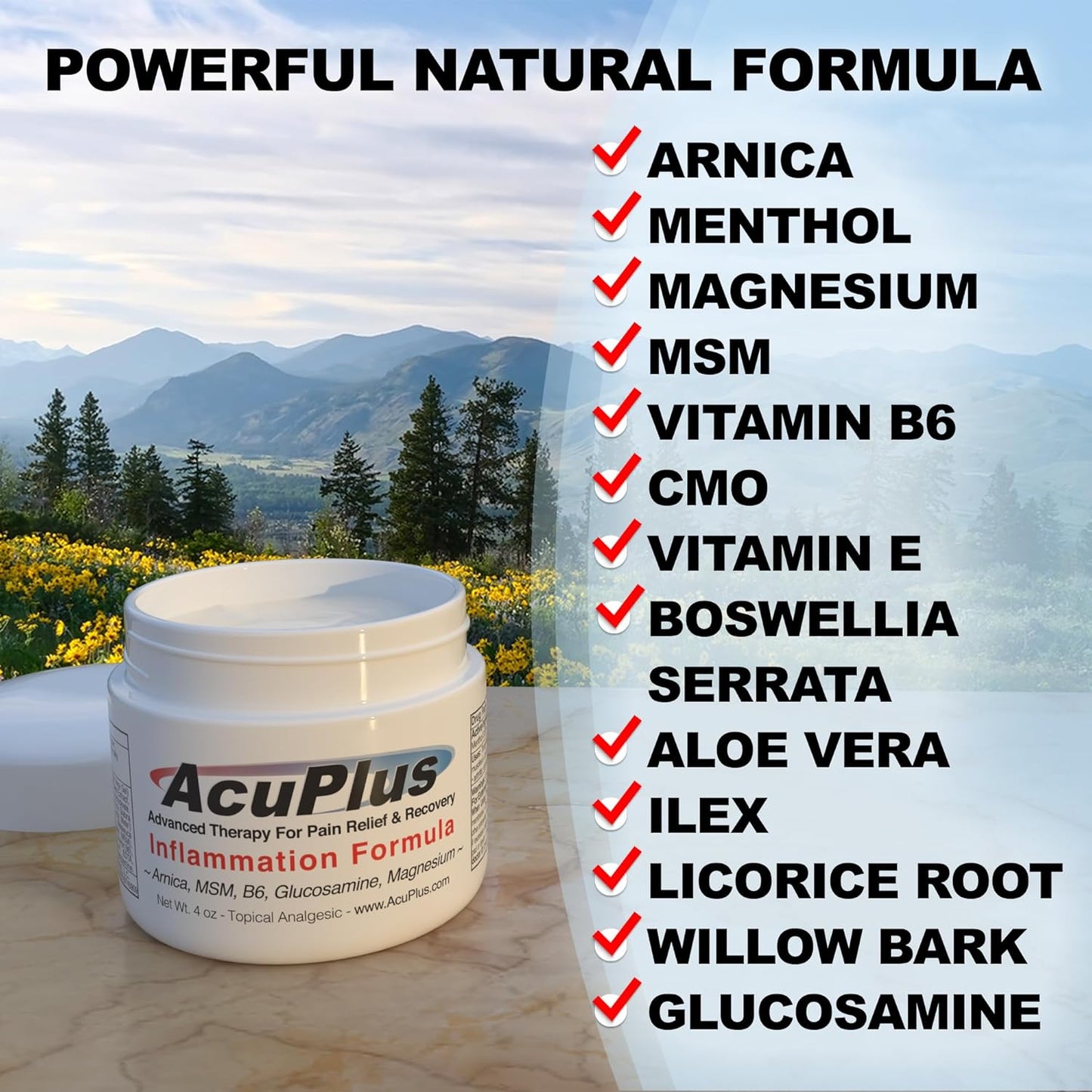 AcuPlus - Advanced Pain Relief Topical Anti Inflammatory Cream to Soothe Muscle & Joint Pain - Arthritis, Bursitis, & Tendonitis - Fast-Acting Formula with Natural Ingredients - 4 oz.