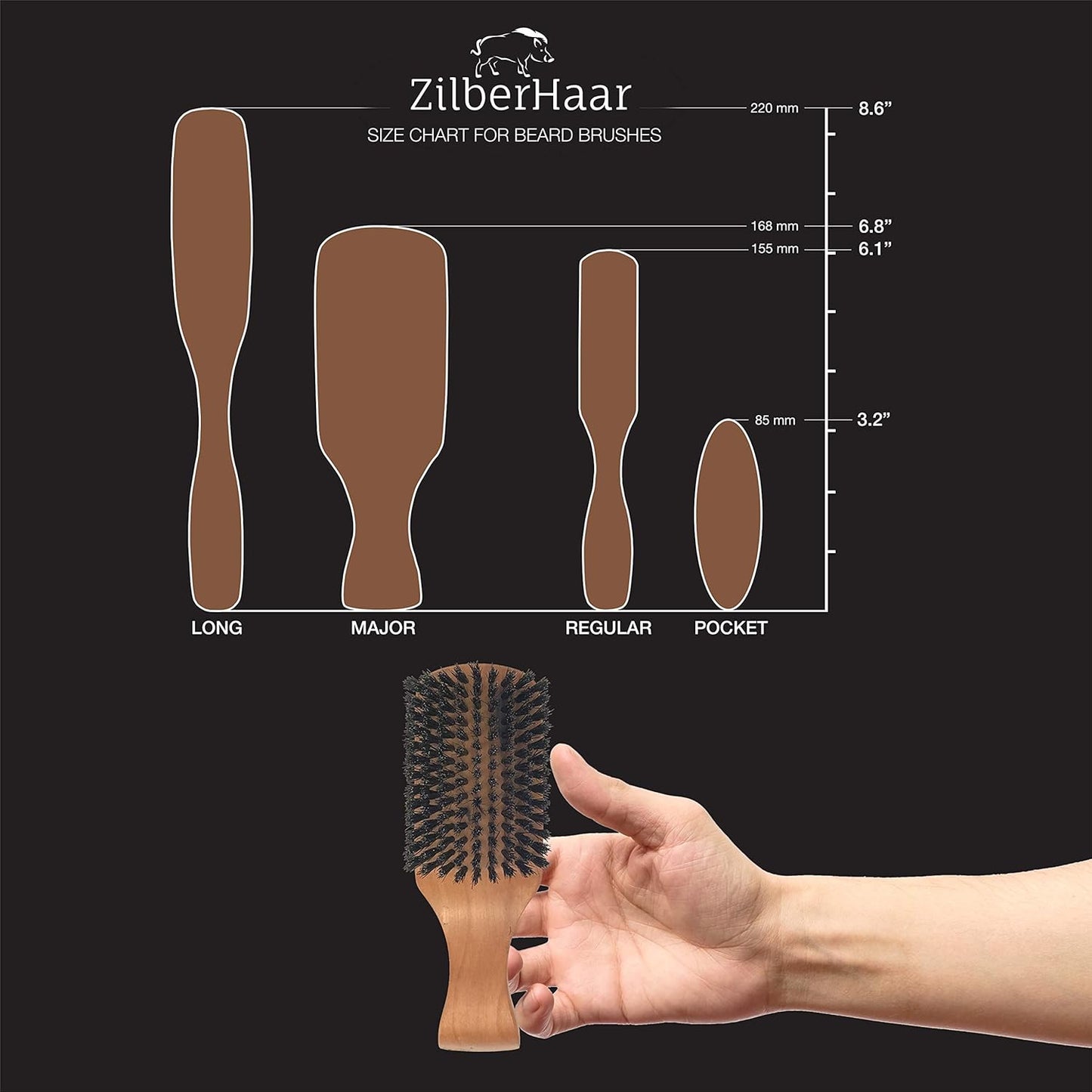 ZilberHaar Major Hair & Beard Brush for Men - Boar Bristles and Pearwood - All Beard and Hair Types - Made in Germany