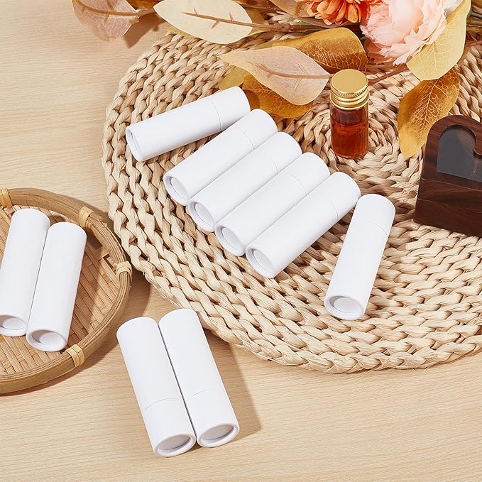 NICENEEDED 15 Pcs Kraft Paper Lipstick Tube, 0.4 Oz Paperboard Lip Balm Tubes, Cardboard Empty Deodorant Container Solid Perfume Tube Cosmetic Box for DIY Chapstick Deodorant Crayon